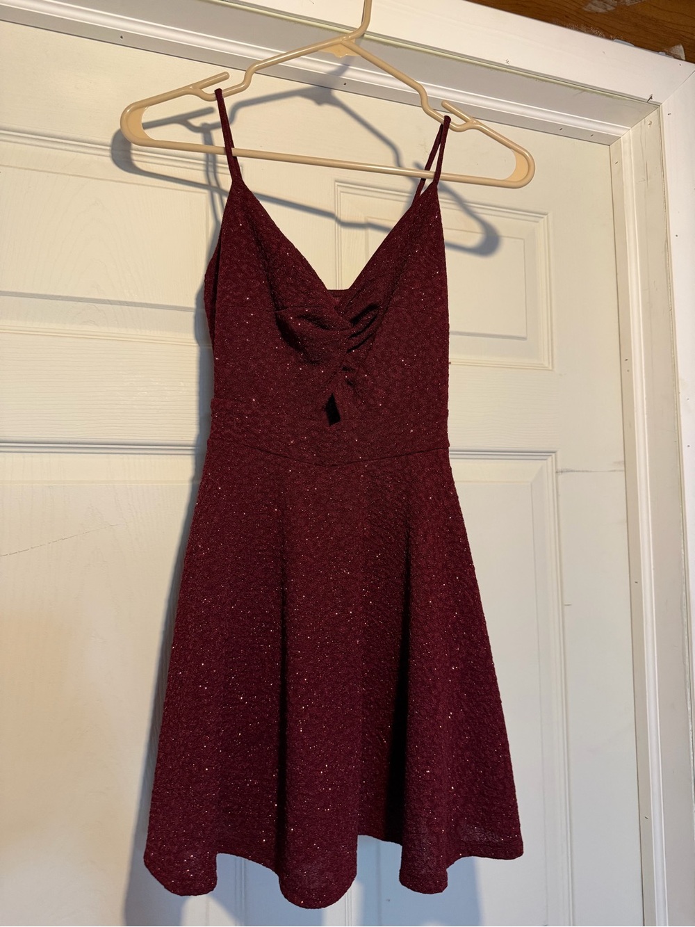 Windsor Sparkle Burgundy Ruched V-Neck Mini Dress